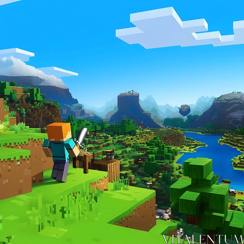 Stunning Minecraft World with Mountains and River AI Image