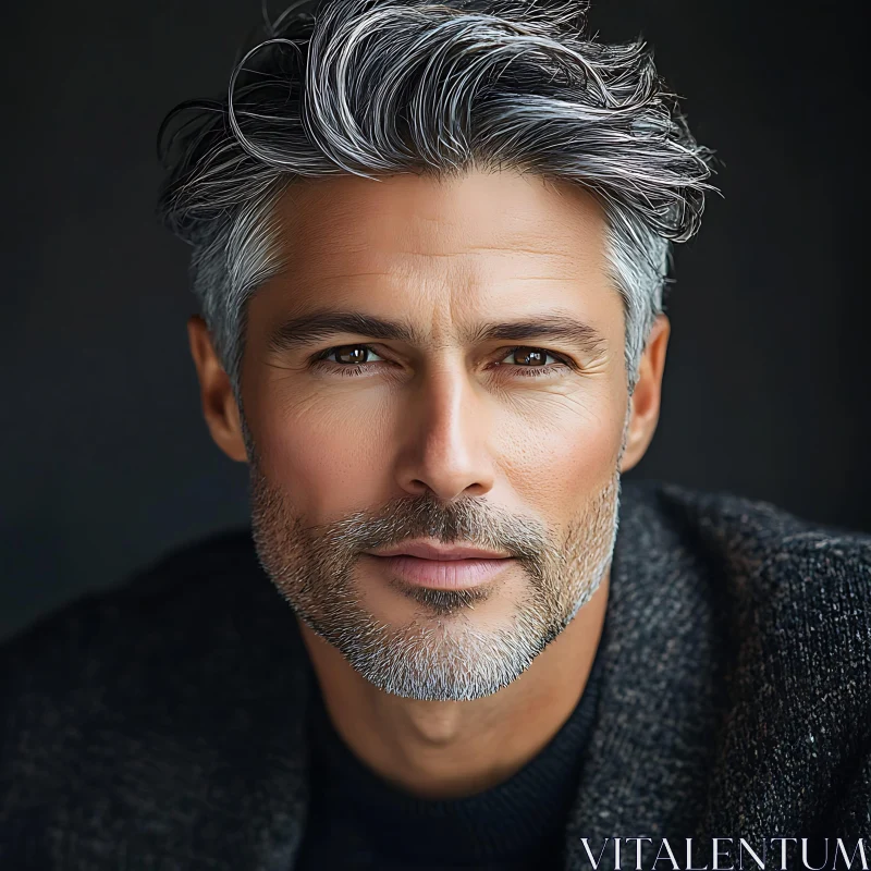 Confident Man with Grey Hair and Beard AI Image