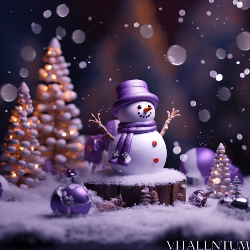 AI ART Winter Holiday Scene with Snowman