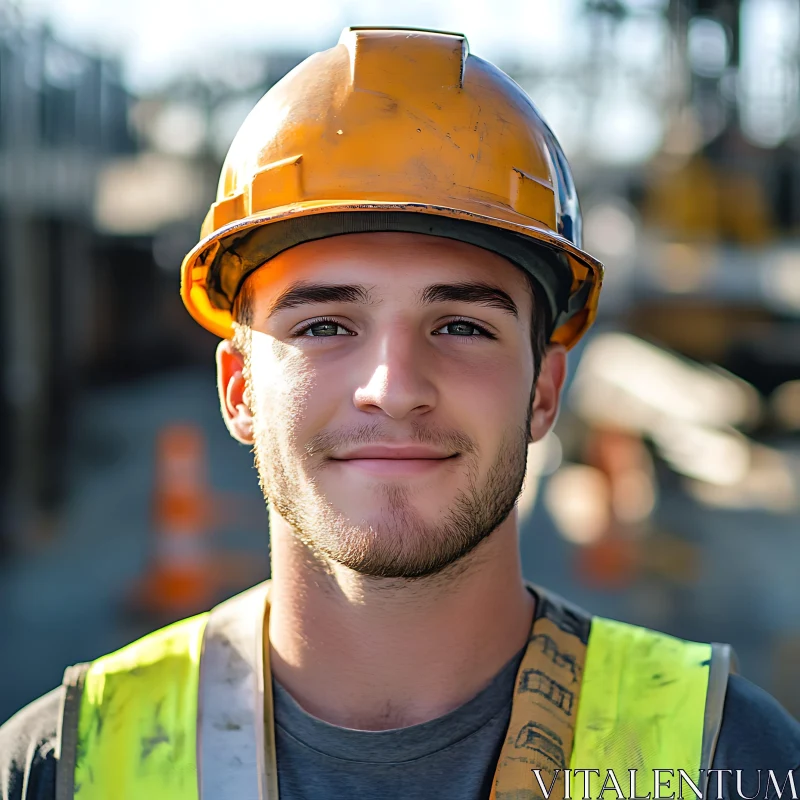 Smiling Construction Worker Outdoors AI Image