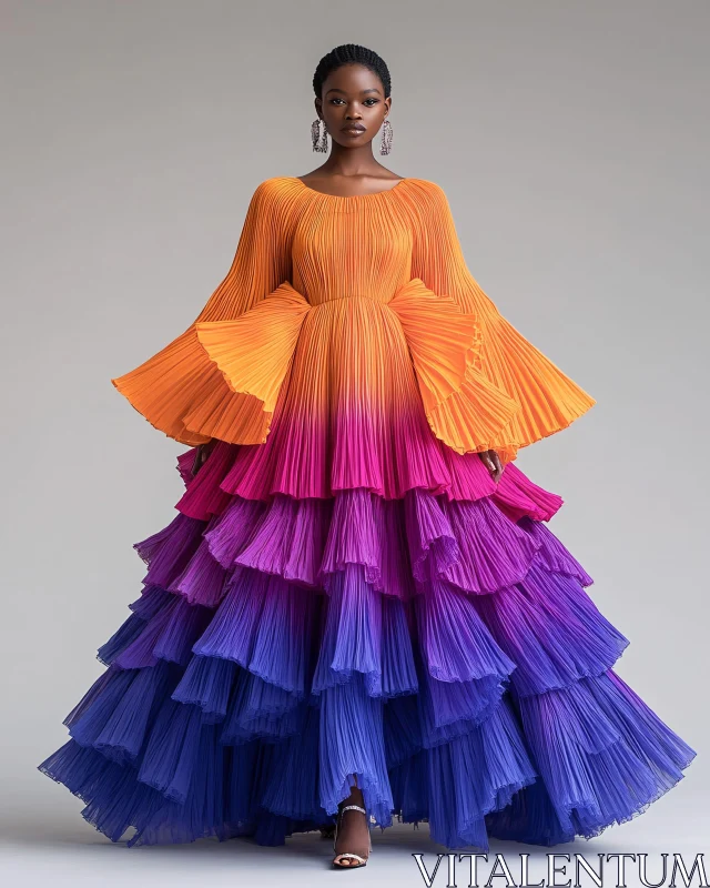 Vibrant Tiered Pleated Fashion Gown AI Image