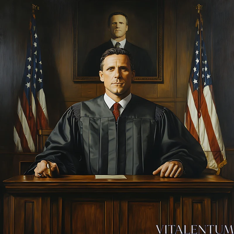 Judge Portrait in Courtroom Scenery AI Image