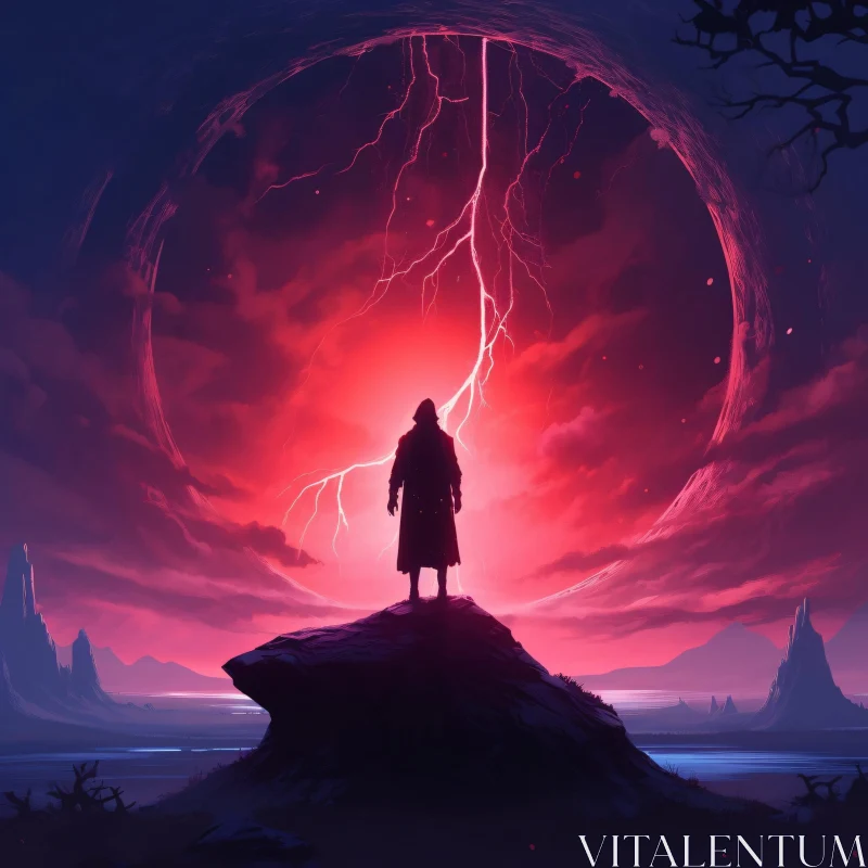 AI ART Lone Silhouette in Thunderous Glow