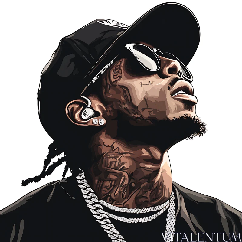 Hip-hop Portrait with Detailed Tattoos and Jewelry AI Image