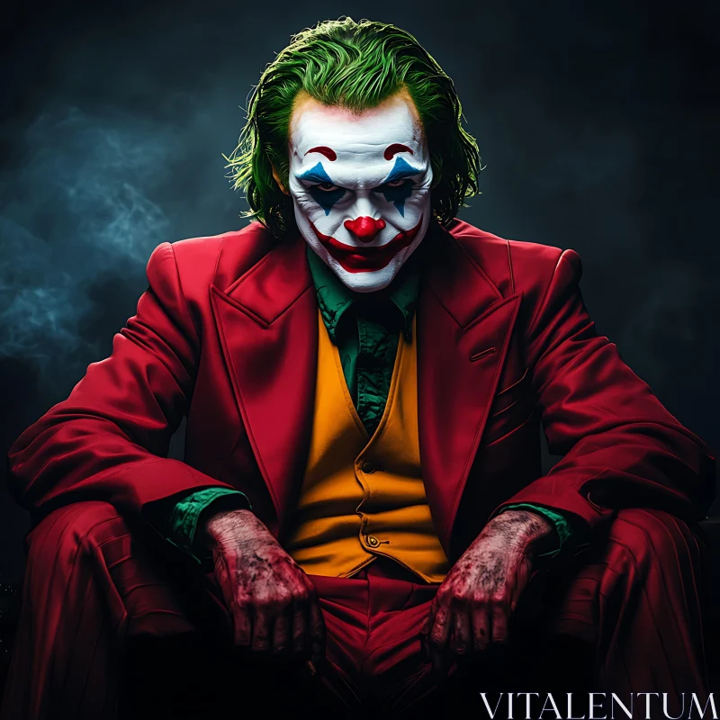 Sinister Clown in Red Suit AI Image