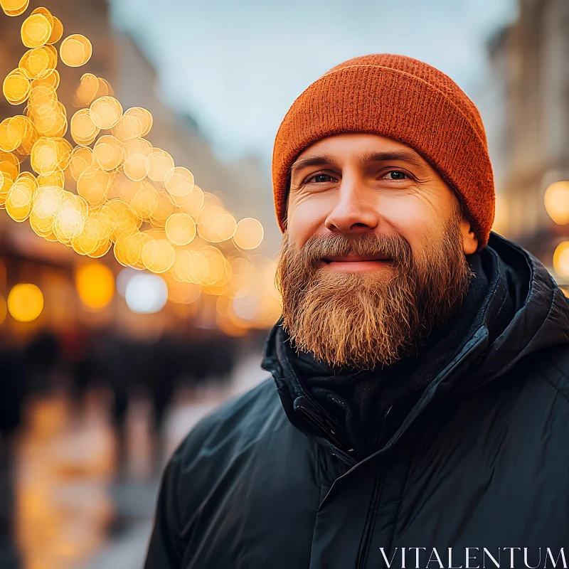 Smiling Bearded Man with Festive Background AI Image