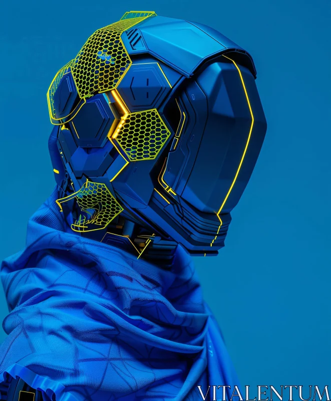 Technological Cyborg with Blue and Yellow Design AI Image