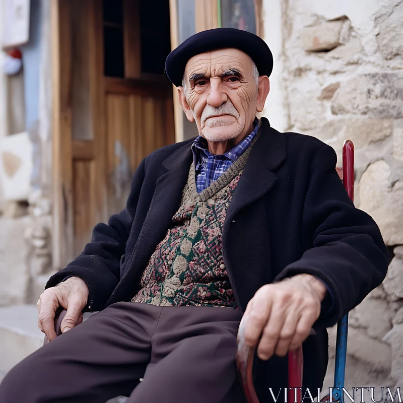 Thoughtful Elderly Man at Rest AI Image