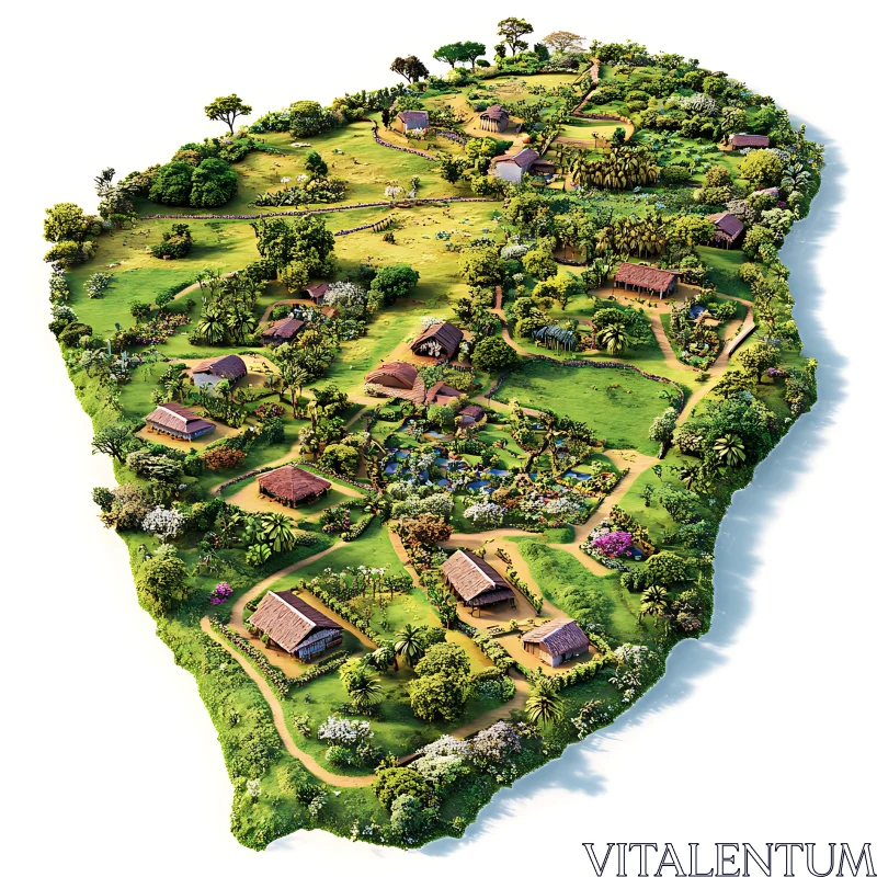 Scenic Aerial View of a Verdant Village AI Image