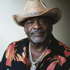 Stylish Elderly Man with Cowboy Hat and Jewelry