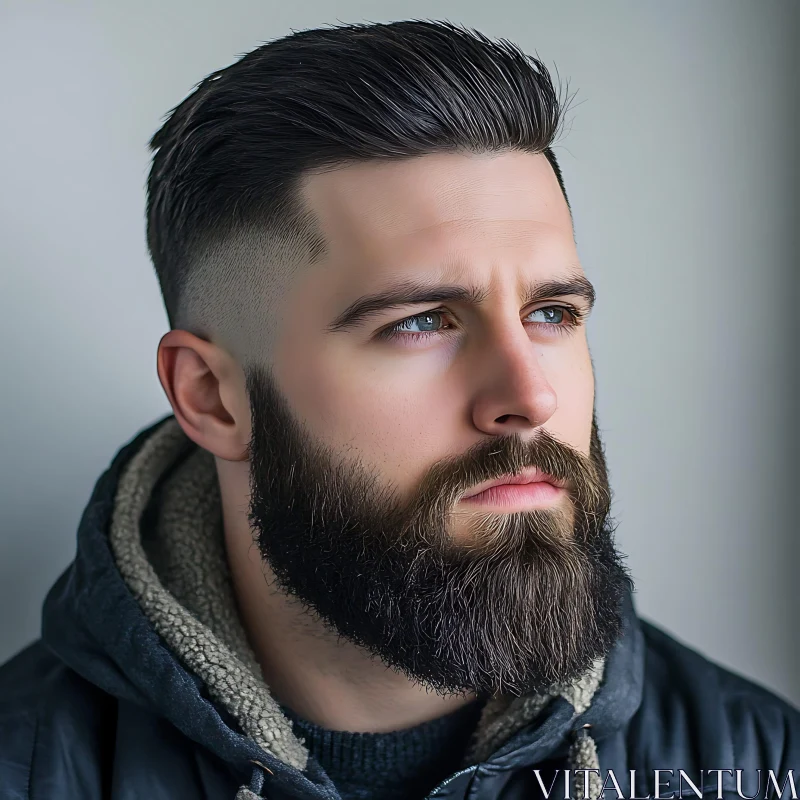 Stylish Male Portrait with Beard and Haircut AI Image