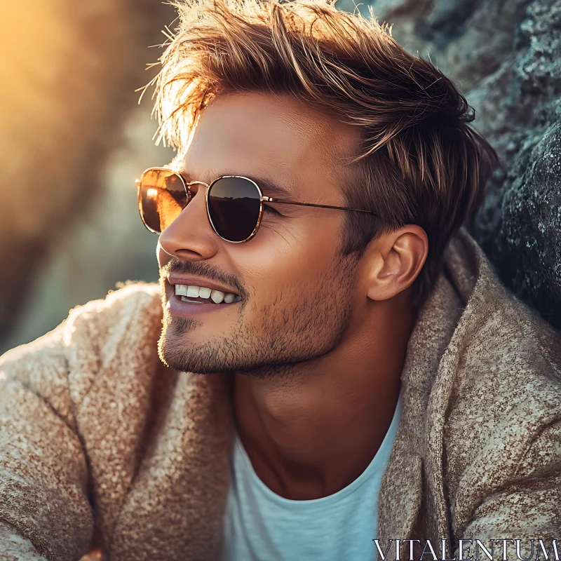 Relaxed Man in Sunglasses During Sunset AI Image