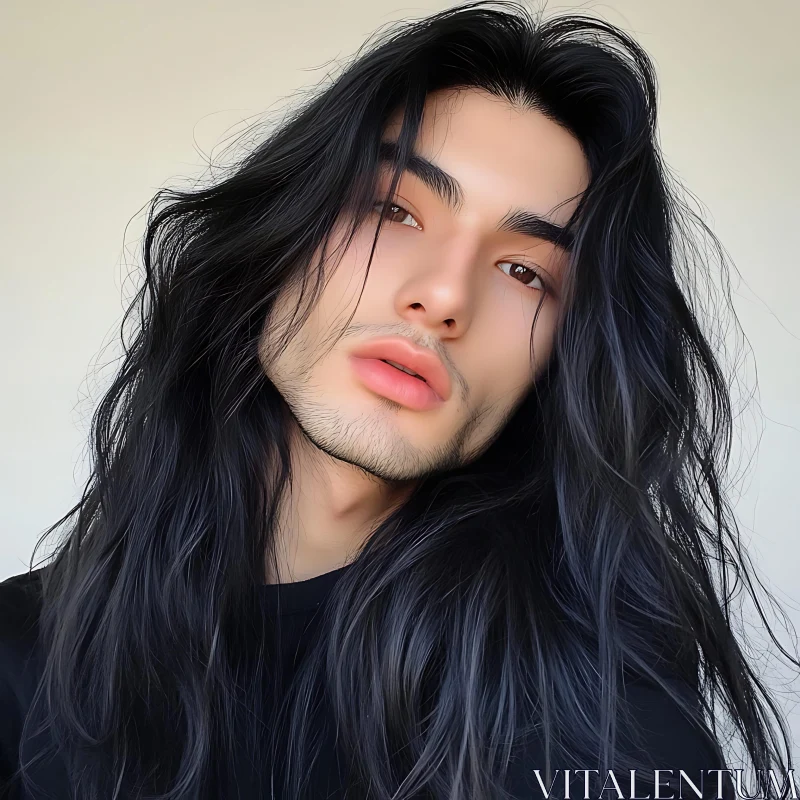 Elegant Male Portrait with Long Hair AI Image