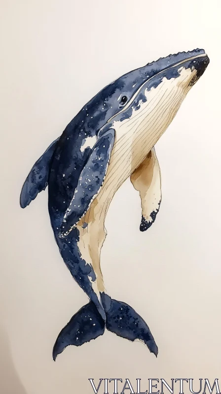 Artistic Watercolor Whale Illustration AI Image