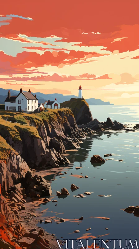 AI ART Peaceful Clifftop Cottages at Sunset