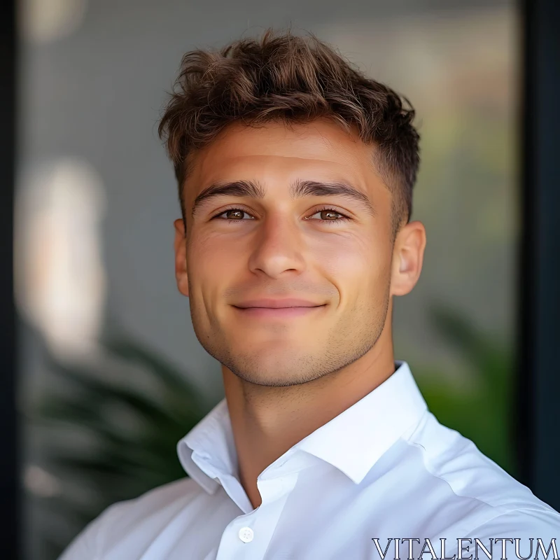 Youthful Man Portrait in White Shirt AI Image