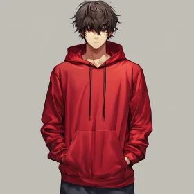 Casual Red-Hooded Anime Character