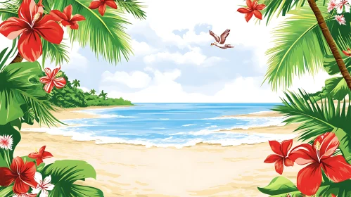 Serene Island Beach with Vibrant Flora