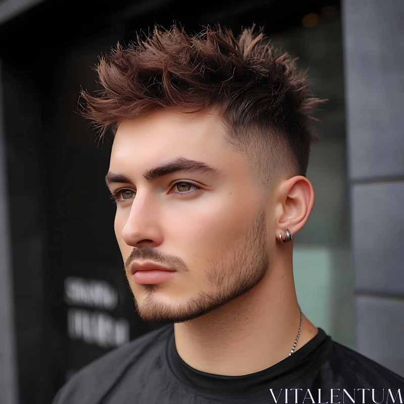 Fashionable Male Portrait with Modern Hairstyle AI Image