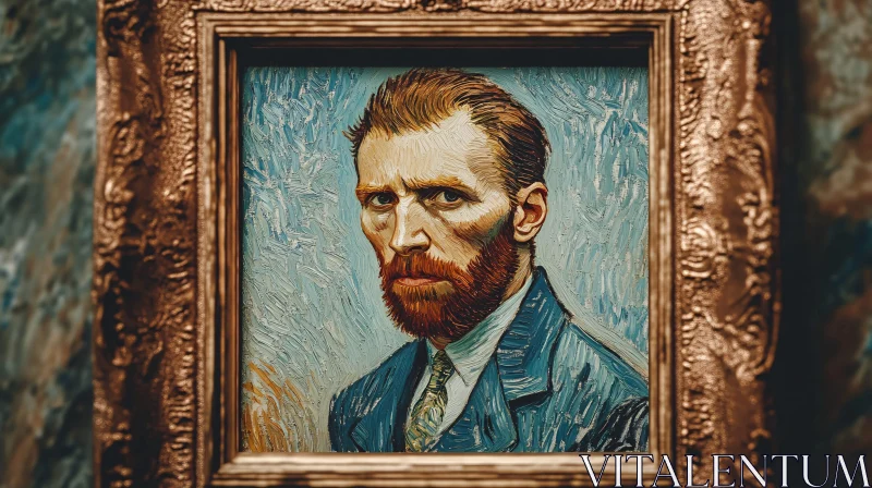 Detailed Portrait Painting of a Man in a Gilded Frame AI Image