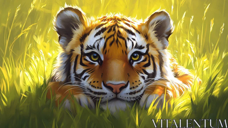 Resting Tiger in Sunlit Nature AI Image