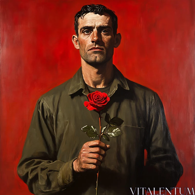 Man with Red Rose Portrait AI Image