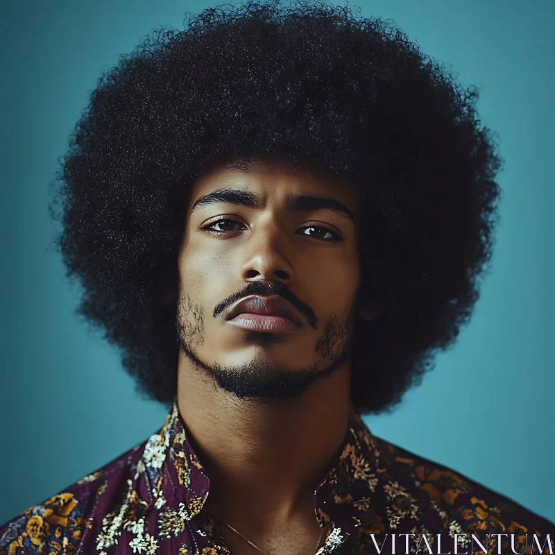 Man with Afro Hair and Patterned Shirt Portrait AI Image