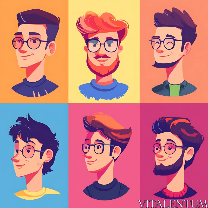 Colorful Cartoon Portraits Illustration AI Image