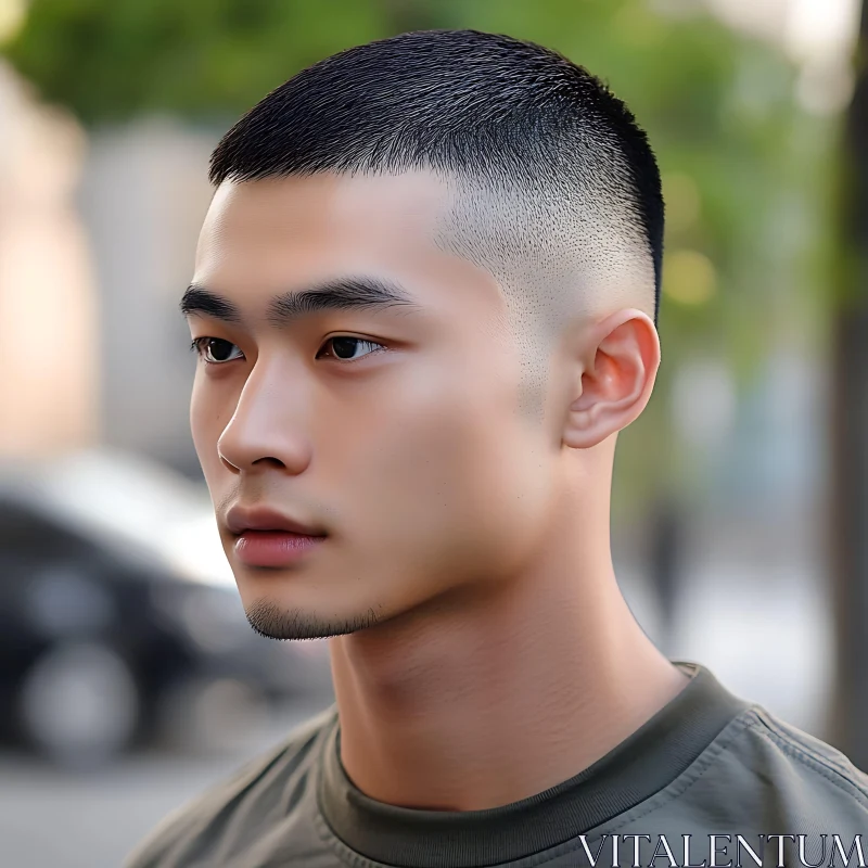 Side Profile of Young Man with Clean Haircut AI Image