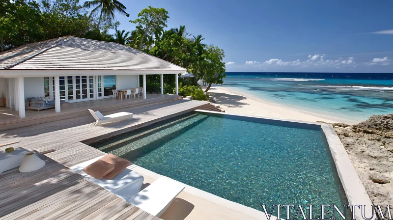 Tropical Beachfront Villa with Private Pool and Ocean View AI Image