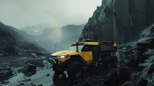 Yellow Truck on Rocky Mountain Road