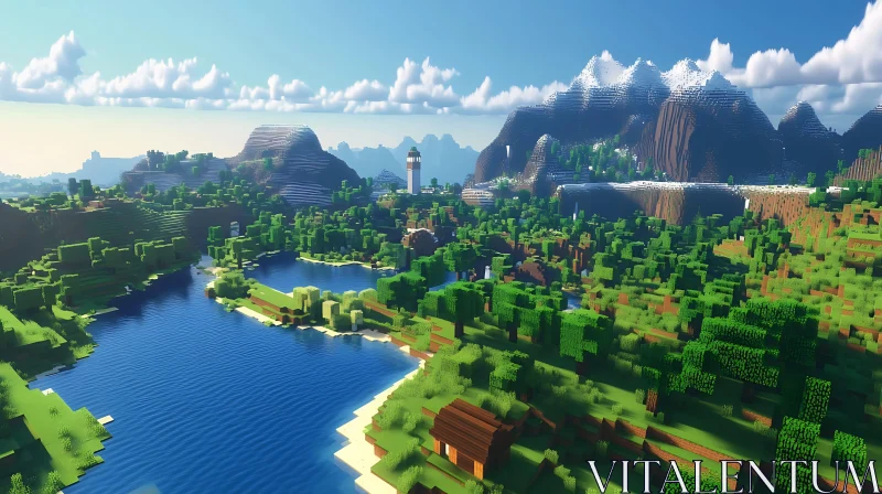 Scenic Minecraft Nature: Forests, Lakes, and Mountains AI Image