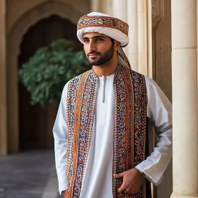 Cultural Portrait of a Man in Ornate Traditional Clothing