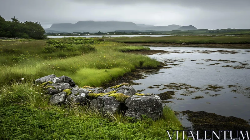 Peaceful River Landscape with Greenery AI Image