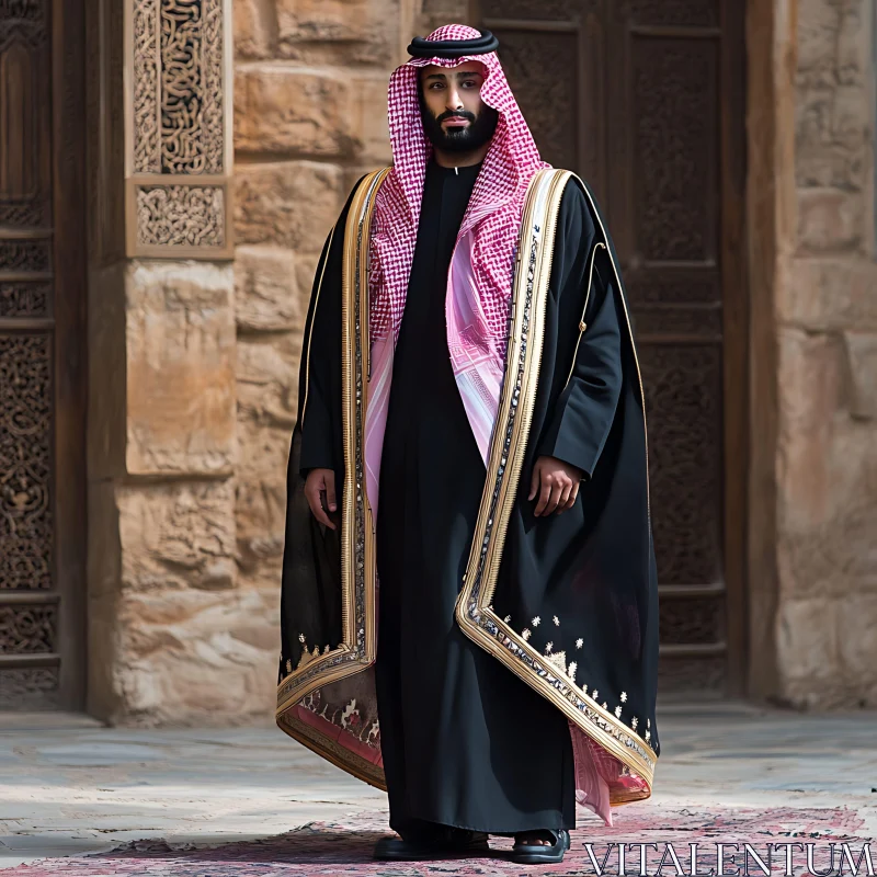 Regal Portrait in Traditional Middle Eastern Garb AI Image