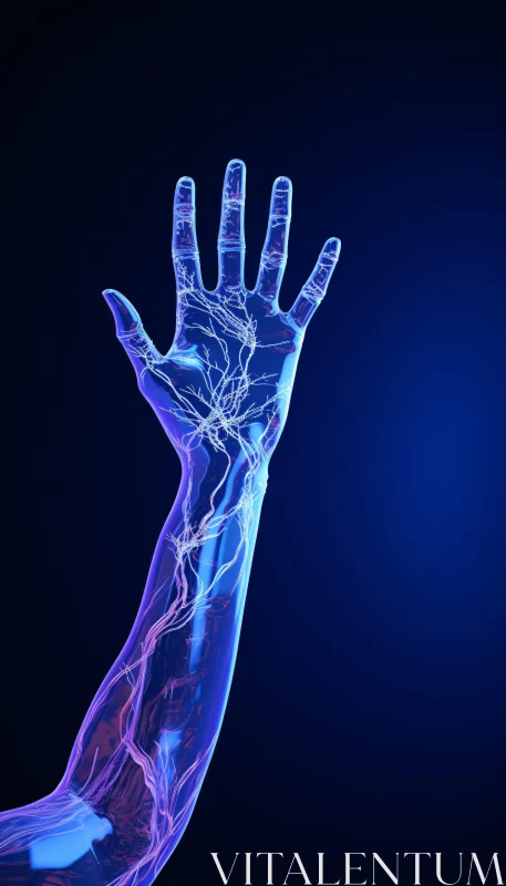 AI ART Cyborg Hand in Neon Blue