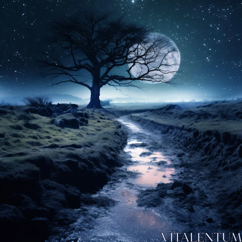 AI ART Enigmatic Moonlit Nightscape