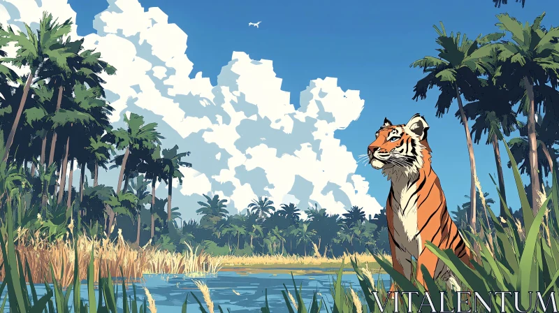 Tiger in Sunny Jungle Setting AI Image