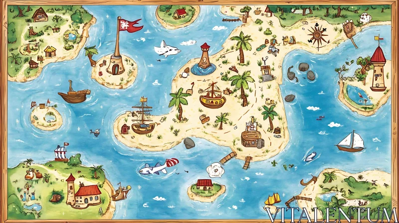 Colorful Pirate Adventure Map AI Image