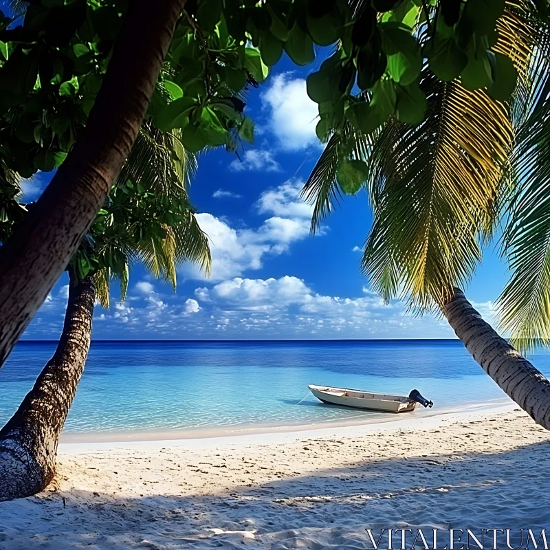 Tranquil Beach Scene with Palm Trees and Ocean AI Image