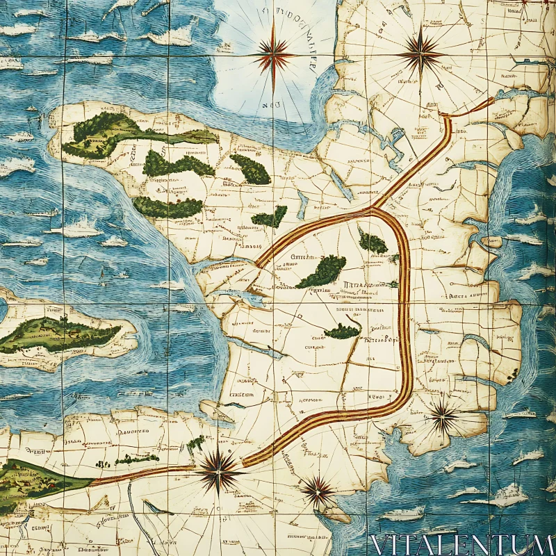 Antique Coastal Cartography AI Image