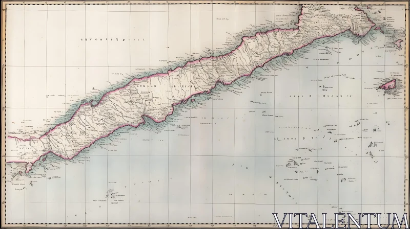 Vintage Cartographic Island Representation AI Image