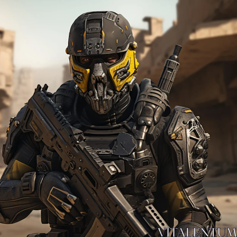Cyborg Armored Soldier in a Desert Landscape