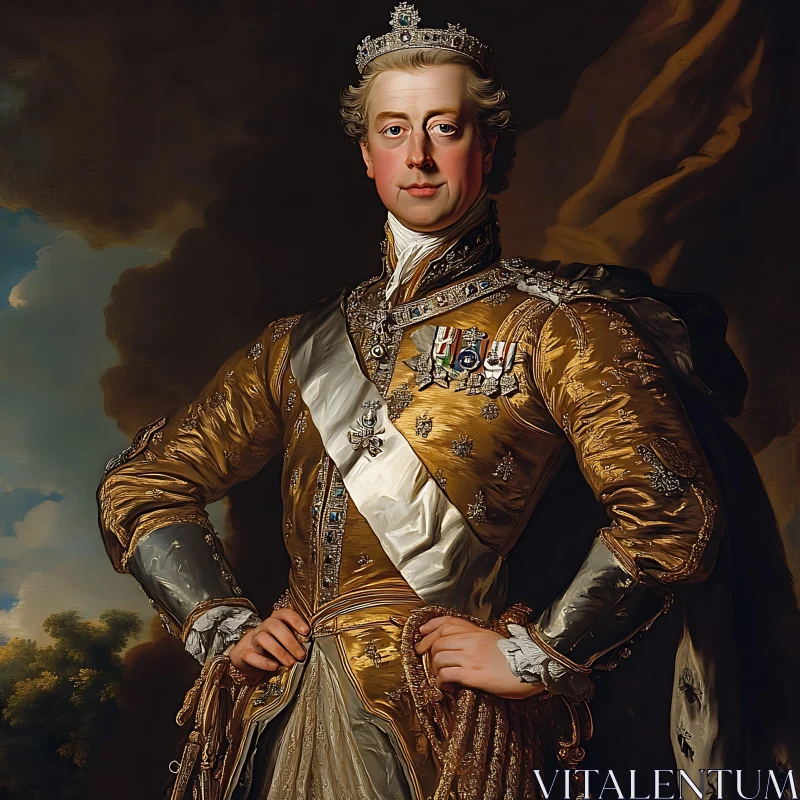 Nobleman in Ornate Golden Outfit with Medals AI Image