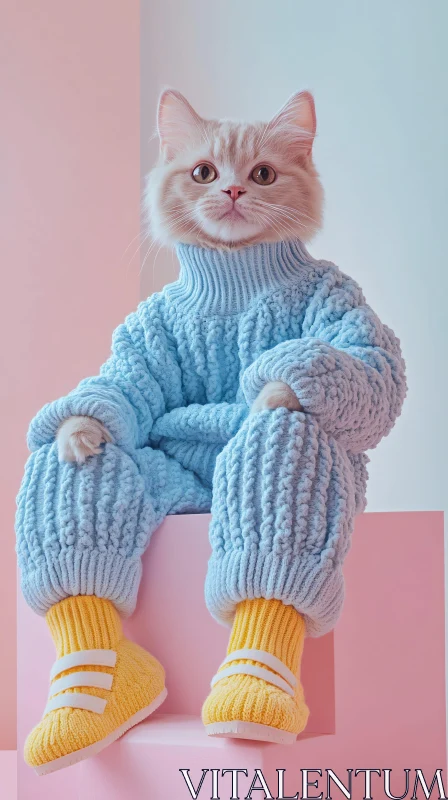 Stylish Cat in Cozy Knits