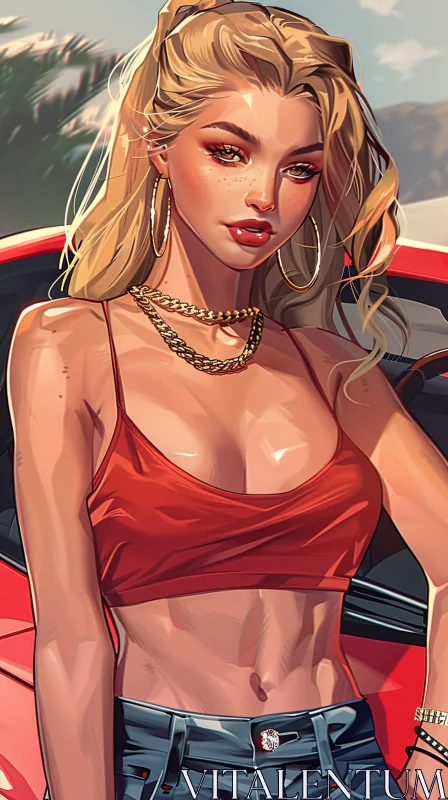 Fashionable Portrait with Red Car