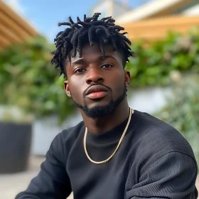 Young Man in Black Shirt with Gold Chain Necklace
