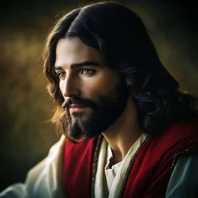 Thoughtful Gaze of a Long-Haired Man