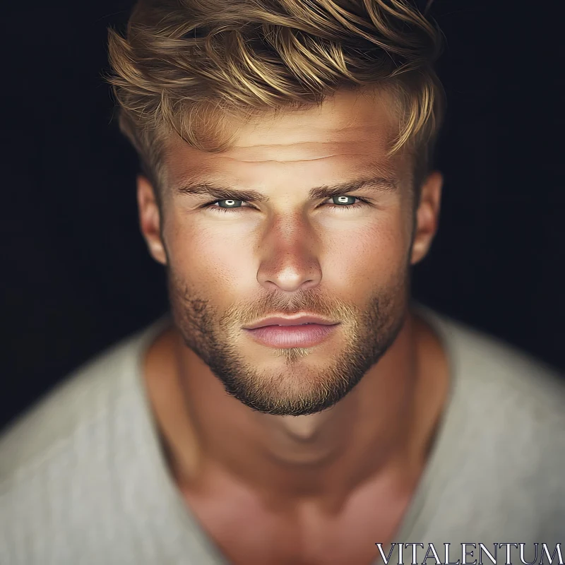 Intense Gaze of a Blonde Man in Detailed Portrait