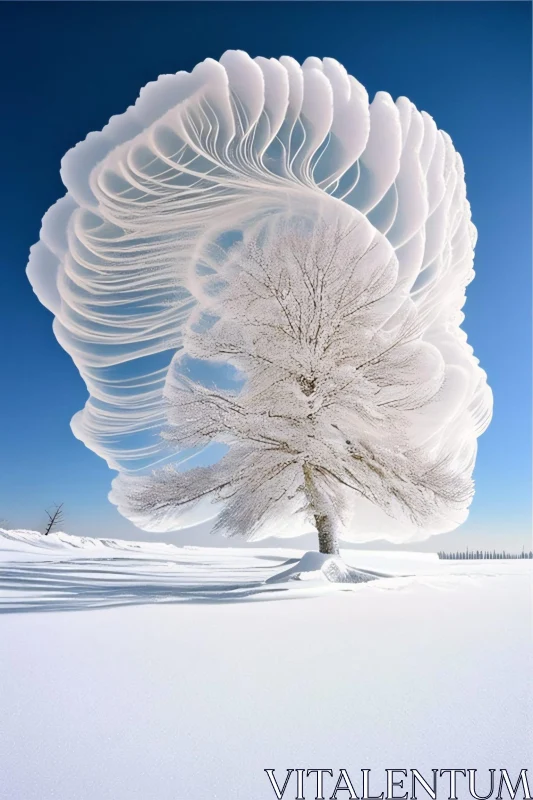 AI ART Ethereal Snow Tree Under a Clear Sky